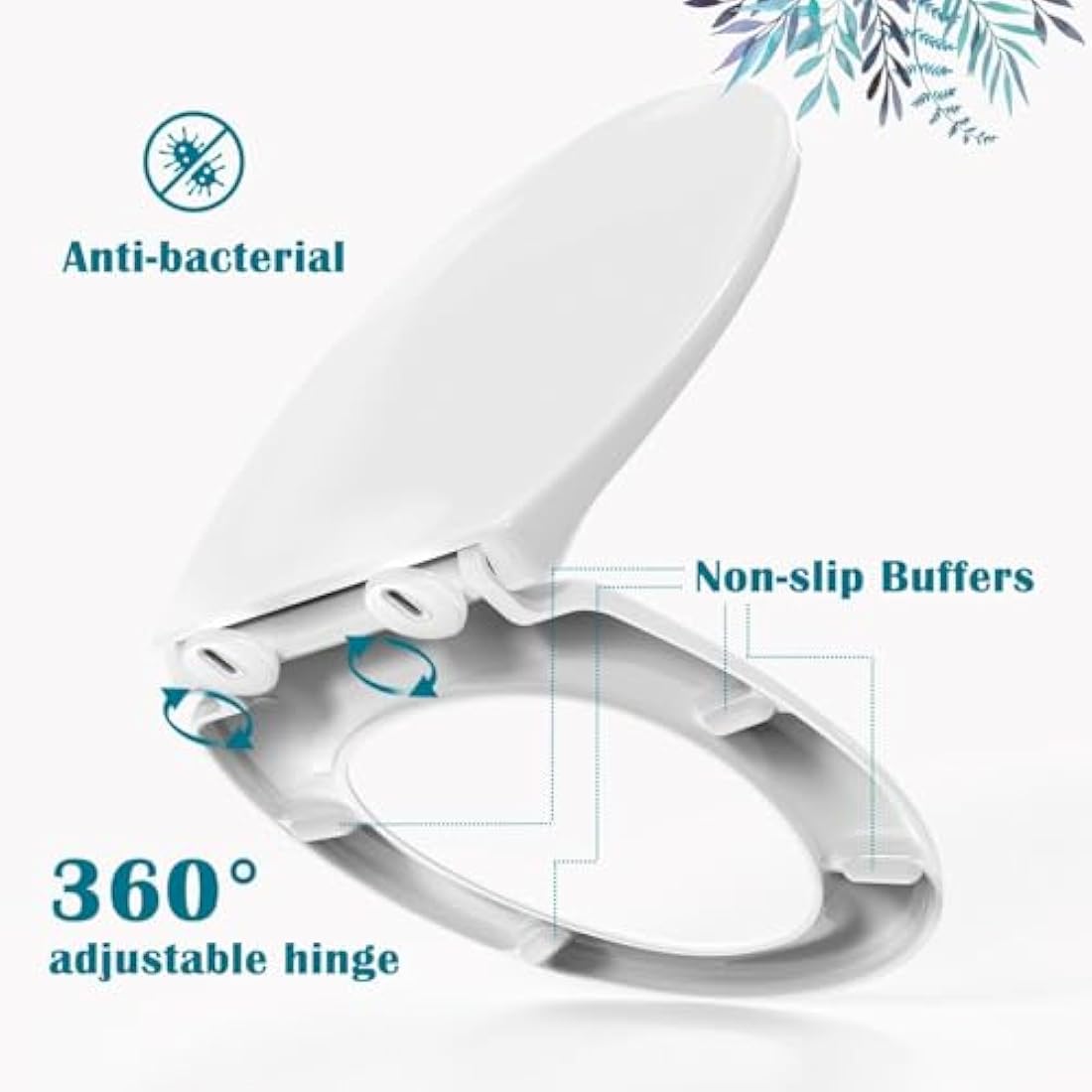 STOREMIC Toilet Seat Soft Close, Toilet Seats with Quick Release, Simple Top and Bottom Fixing, Sturdy Anti-Bacterial PP Materials Toilet Lid with Stainless Adjustable Hinges, O Shape Loo Seat White