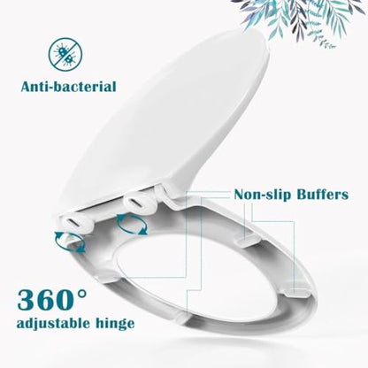 STOREMIC Toilet Seat Soft Close, Toilet Seats with Quick Release, Simple Top and Bottom Fixing, Sturdy Anti-Bacterial PP Materials Toilet Lid with Stainless Adjustable Hinges, O Shape Loo Seat White