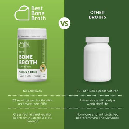 Bone Broth Premium Beef Bone Broth Concentrate Italian Herb Flavour - 100% Sourced from AU Grass-Fed, Pasture-Raised Cattle - Bone Broth Collagen