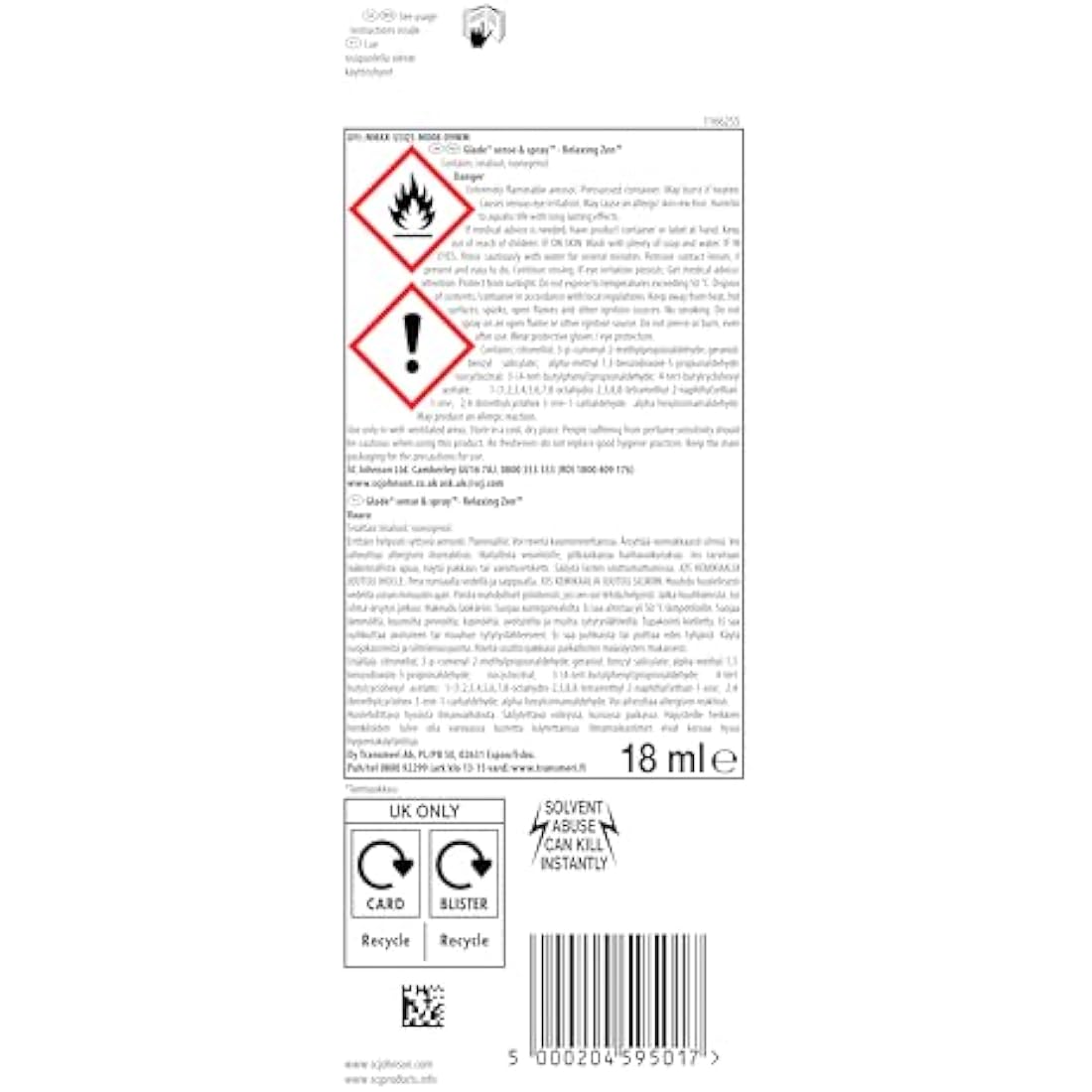 Glade Sense & Spray Air Freshener Refill, Motion Activated Automatic Room Spray and Odour Eliminator for Home, Relaxing Zen, Pack of 3 (3 x 18ml)