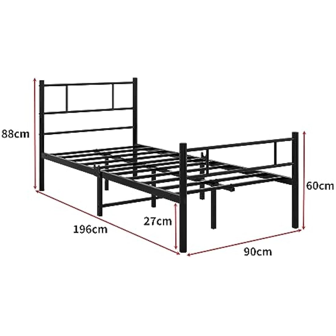 HOMERECOMMEND Single Metal Bed Frame 3ft Bed Frame with Headboard No Box Spring Needed,Under Bed Storage,Steel Slat Support,Easy Assembly,Black