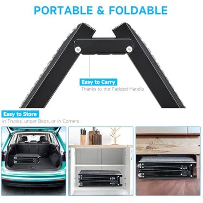 CO-Z Dog Ramp for Car, 160 cm Folding Pet Ramp for Large Dogs up to 90 kg with Non-Slip Rug Surface, Portable Dog Pet Stairs for Car SUV Truck Bed Sofa, Indoor and Outdoor Use
