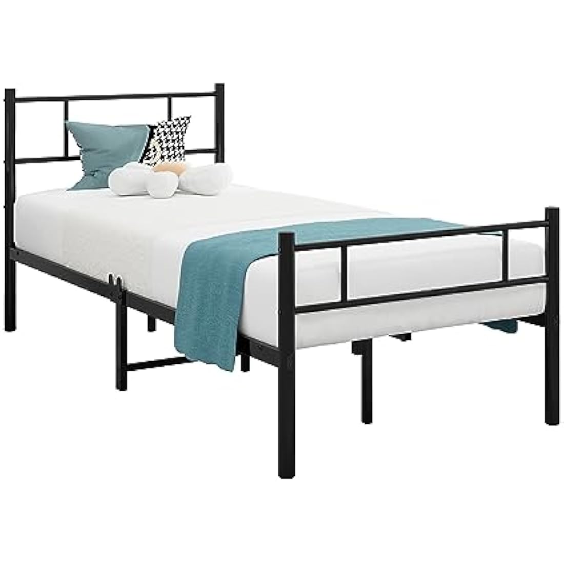 HOMERECOMMEND Single Metal Bed Frame 3ft Bed Frame with Headboard No Box Spring Needed,Under Bed Storage,Steel Slat Support,Easy Assembly,Black