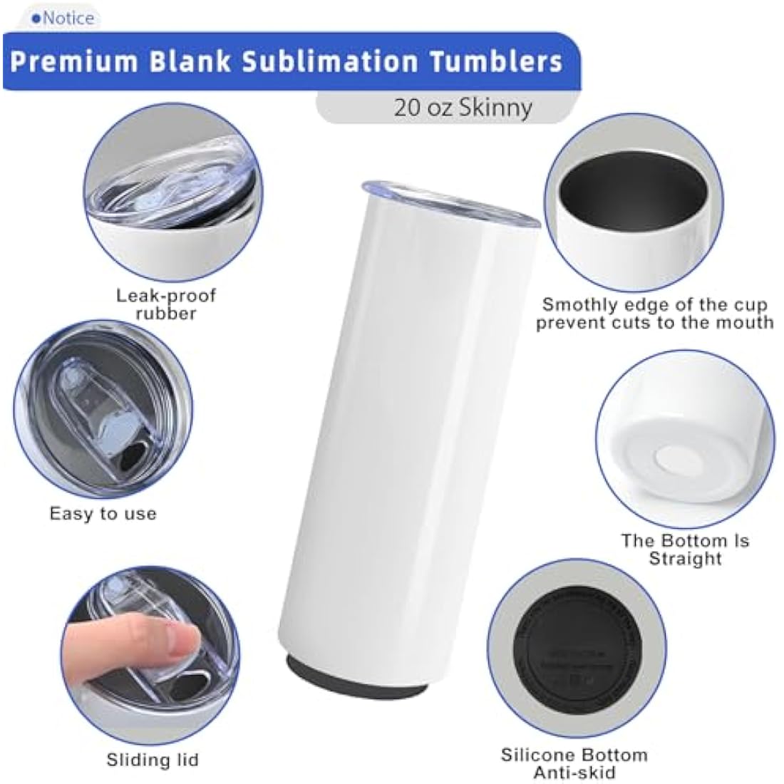 Cafultgo 20OZ Sublimation Cup, Set of 24 Sublimation Blanks Skinny Tumbler 20 OZ White Straight Bulk Stainless Steel Tumbler, with Lid and Straw, Shrink Wrap, Individually Boxed, Blank White（24PCS）