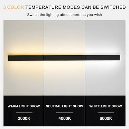 ZTWLEED 120CM Long Wall Light Interior,44W LED Wall Lamp Interior,RA≥80 Tricolor Lighting Mode Living Room Lamp,Black Wall Lamp for Living Room Bedroom Stairs Hallway AC220V
