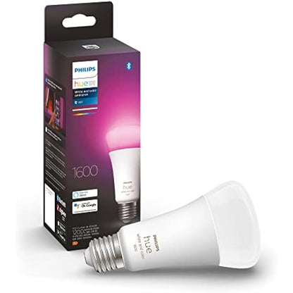 Philips Hue White and Colour Ambiance Smart Light Bulb 100W - 1600 Lumen [E27 Edison Screw] with Bluetooth. for Indoor Home Lighting, Livingroom, Bedroom. Works with Voice Control, Alexa.