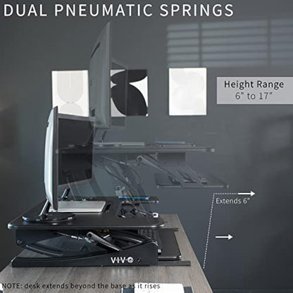 VIVO 107cm Height Adjustable Stand Up Desk Converter, V Series, Quick Sit to Stand Tabletop Dual Monitor Riser Workstation, Black, DESK-V000VL