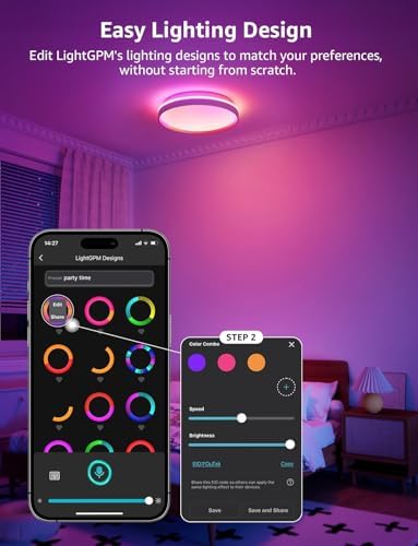 Lepro T1 AI Smart Ceiling Light 24W, Music Sync, Voice Control, AI Lighting Design Assistant, Waterproof Bathroom Light, DIY by Zone, Bluetooth&WiFi, Color Changing, Work with Alexa, Google Home, 29CM