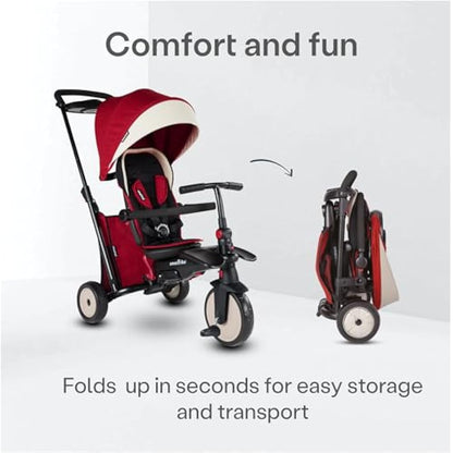 smarTrike STR5 Folding Toddler Trike with Stroller Certification for 1-3 Year Old, 7 in 1 Multi-Stage Trike (Red)