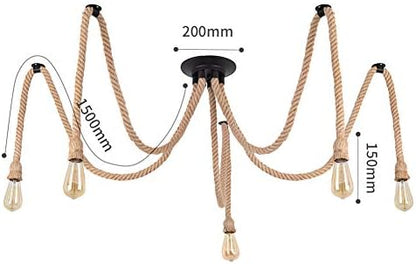 DIY Hemp Rope Retro Industrial Chandelier,Industrial 5 Lights Pendant Light Fitting,Retro E27 Edison Style Lamp/Living Room Restaurant Pendant Lights/Light Fixture,5 Lights(lampbulb is not Included)