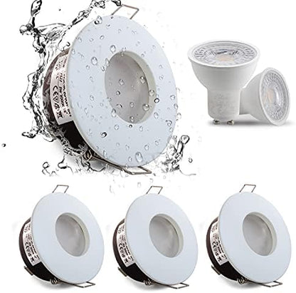4XSweier IP65 Waterproof LED Recessed Ceiling Lights, 5W Warm White 3000K LED Spot, Suitable for Bathroom and Kitchen spotlights (Configure GU10 Lamp Holder) Downlight Cut-Out 68mm