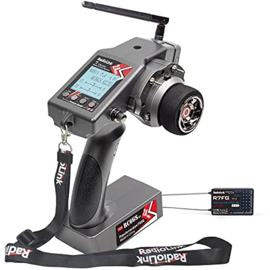 Radiolink RC6GS V3 7 Channels RC Transmitter and R7FG Gyro Receiver Kit for RC Car,2.4Ghz RC Controller,30 Models Storage,2.4Ghz 600M Remote Radio Controller Receiver Kit for RC Crawler,Boat,Drifting