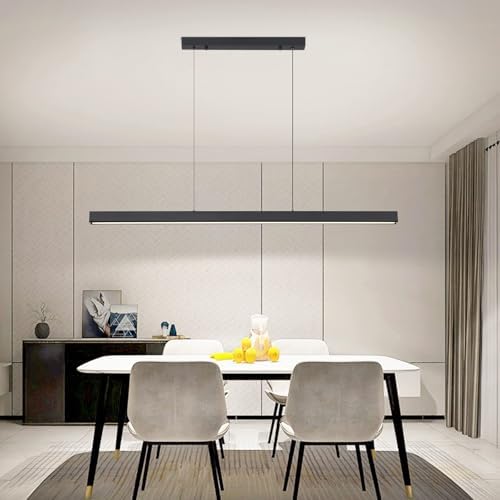 Mikeru 150CM Modern Kitchen Pendant Light, Linear Dining Pendant Light with Remote Control (Without Batteries) 10%-100% Adjustable Hanging Lamp for Restaurant Office