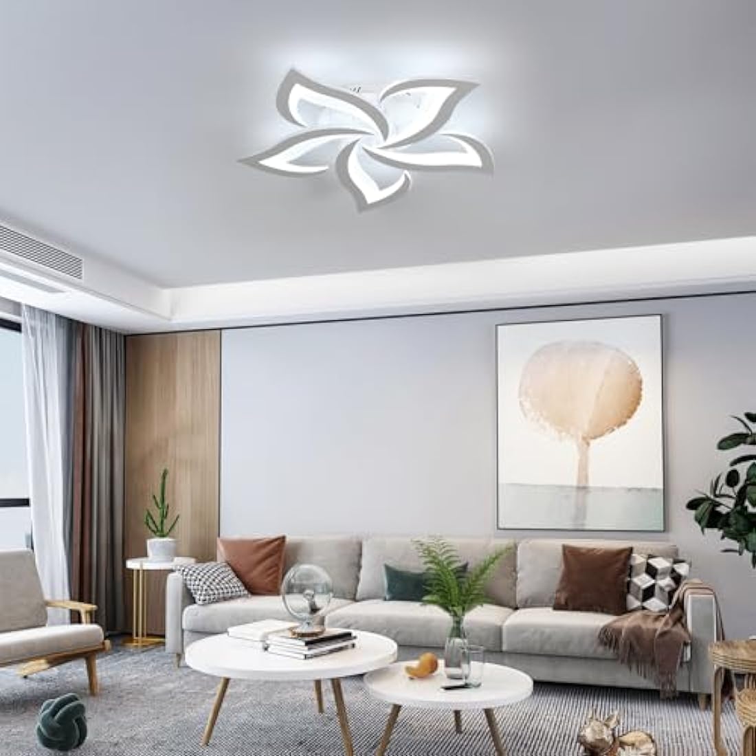 Riserva LED Ceiling Light, 60W Mordern Ceiling Lamp White, 6500K Cool White, Acrylic Petal Design Chandelier for Bedroom, Living Room, Dining Room, Kitchen, Φ60cm