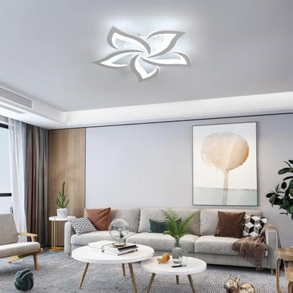 Riserva LED Ceiling Light, 60W Mordern Ceiling Lamp White, 6500K Cool White, Acrylic Petal Design Chandelier for Bedroom, Living Room, Dining Room, Kitchen, Φ60cm