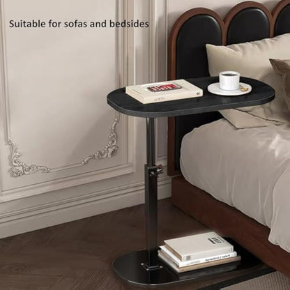 AYES Lifting Side Table 360° Swivel C Shaped End Table - TV Tray Table Narrow Side Table Laptop Desk for Living Room Bedroom Bedside Nursing Sofa Reading Study Snack Tea Coffee Couch (Dark Black)