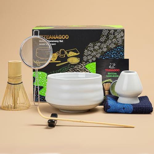 TEANAGOO Matcha Tea Set, Japanese Tea Set, Matcha Bowl, Matcha Bamboo Whisk, Scoop, Sifter, Matcha Whisk Holder, Matcha Whisk Stand, Matcha Whisk Set