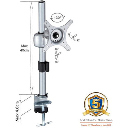 Allcam MDM01 Single Monitor Arm Stand w/Desk Clamp Mount, for 17"-27" LCD/LED Screens in Silver