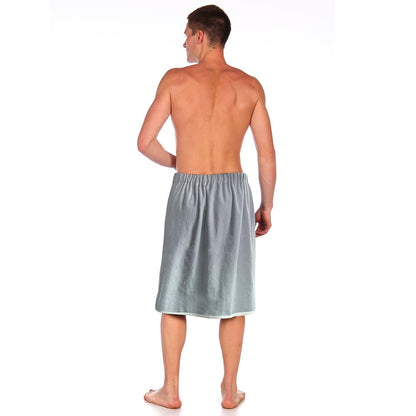 Aomig Men's Coral Fleece Bath Skirt - Adjustable Thickened Towel - Super Absorbent Spa Sauna Beach Wrap (80x150cm)