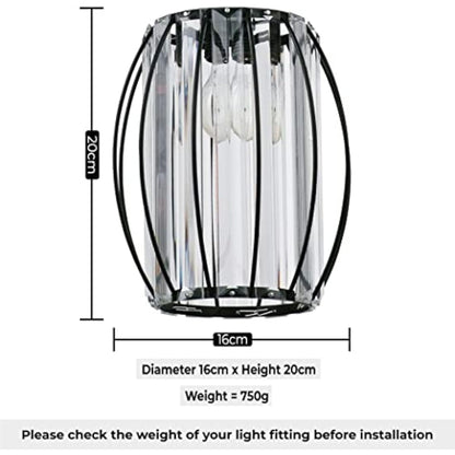 GIGGI Small Black Crystal Light Shade 16cm x 20cm, Cylinder Shape with Oval Rings, Lampshades for Ceiling Lights & Bedside Lamps, Lamp Shades for Bedroom, Living Room, Kitchen, Hallway