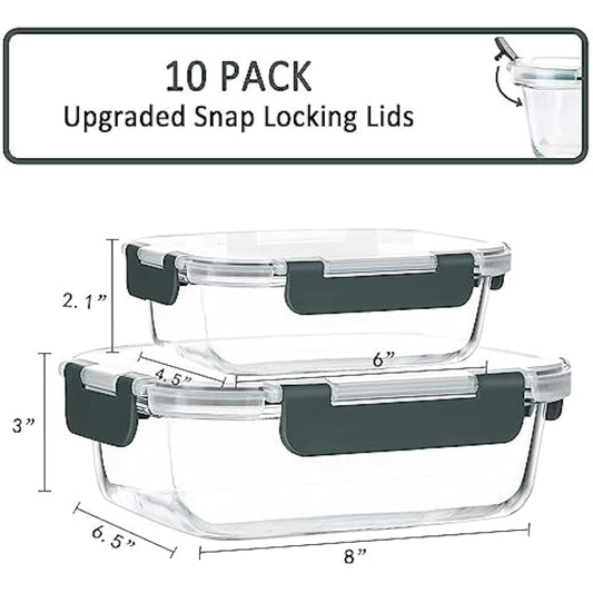 [10-Pack]Glass Meal Prep Containers -MCIRCO Food Storage Containers with Lifetime Lasting Snap Locking Lids, Airtight Lunch Containers, Microwave, Oven, Freezer and Dishwasher