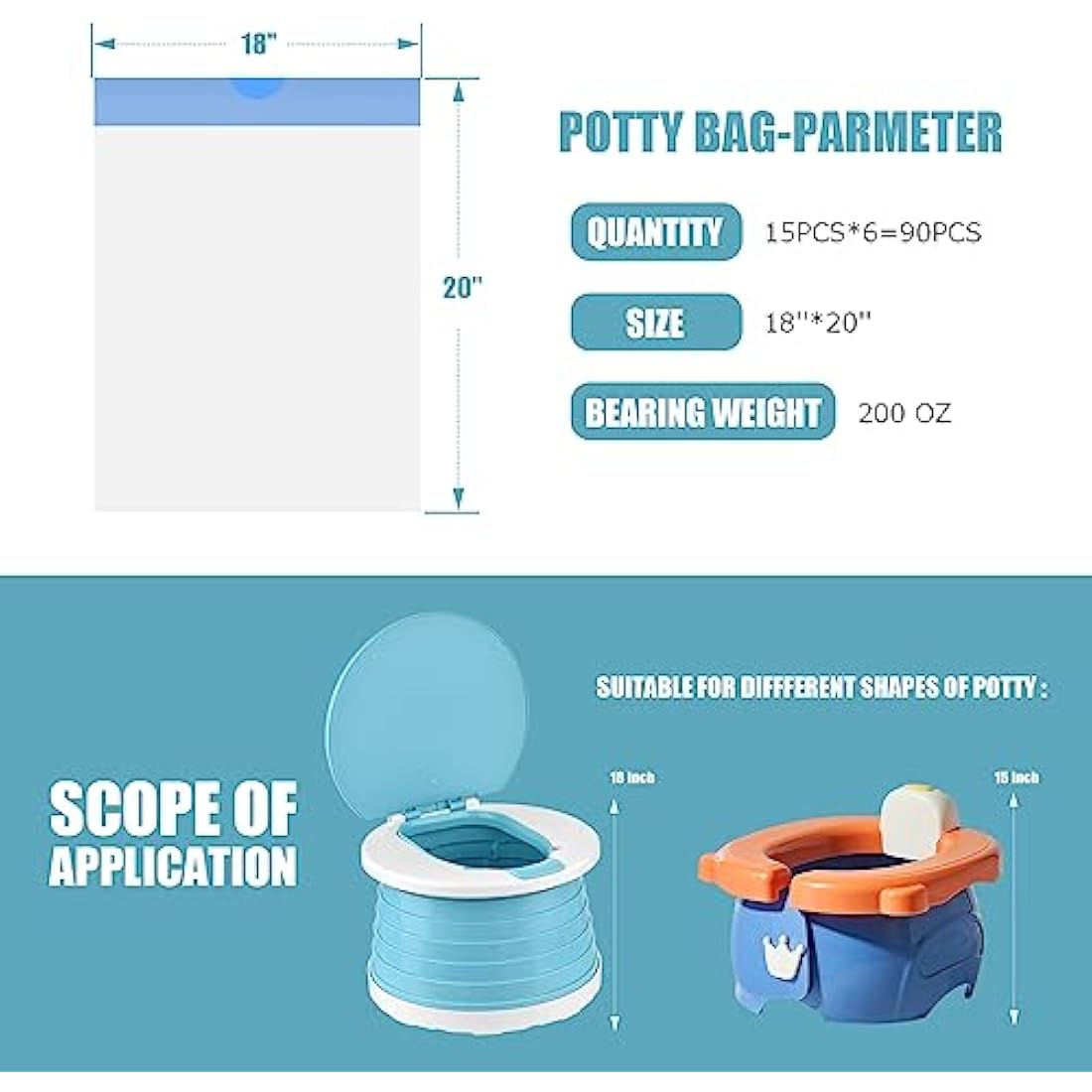 Portable Travel Potty Chair Liners Bags Universal with Drawstring For Toddler Potty Training Toilet Seat Disposable Cleaning Bag For Kids Toddler Adults Pet Outdoors-90 PCS(45 * 50CM)