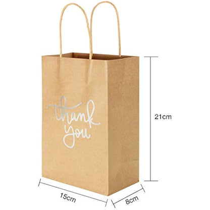 24 Pack Paper Party Bags,Kraft Paper Party Bags with Handles for Birthday,Business,Boutique,Wedding and Party Celebrations(Silver)