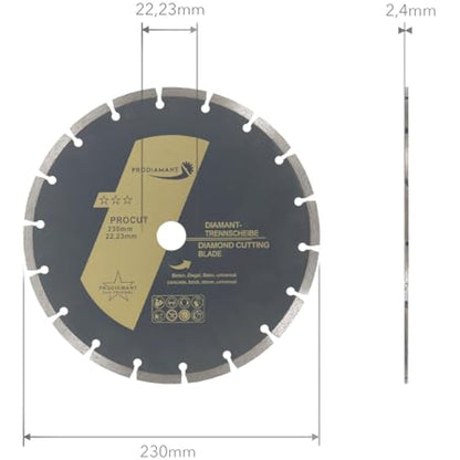 PRODIAMANT set of 2 universal diamond cutting disc 230mm 9inch x 22.2 mm concrete, stone, brick 9 inch diamond disc 7mm segment