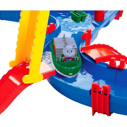 BIG Spielwarenfabrik 1650 AquaPlay - AmphieWorld - 145 x 156 cm Waterway, Includes 79 Pieces, Play Set Including 2 Boats, Amphibian Car and 3 Toy Figures, for Children from 3 Years
