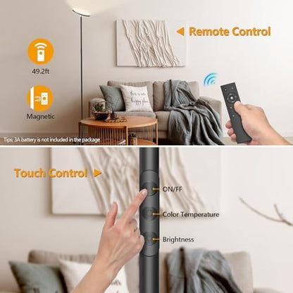 LED Uplighter Floor Lamp Living Room - 2700K-6500K Color Temperature, Modern Floor Lamp with Remote Control & Touch Control (Jet Black‌)