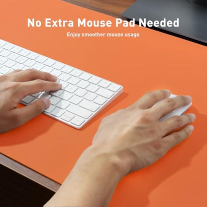 Leather Desk Pad Protector,Mouse Pad,Office Desk Mat, Non-Slip PU Leather Desk Blotter,Laptop Desk Pad,Waterproof Desk Writing Pad for Office and Home (80cmx40cm,Hermes Orange)