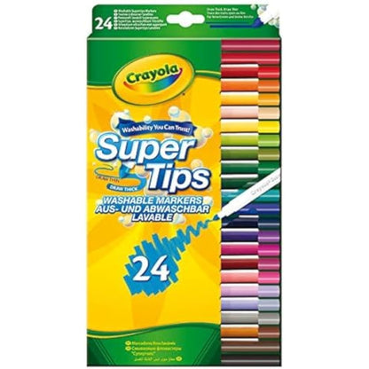 CRAYOLA SuperTips Washable Markers - Assorted Colours (Pack of 24) | Premium Felt Tip Pens That Can Easily Wash Off Skin & Clothing | Ideal for Kids Aged 3+
