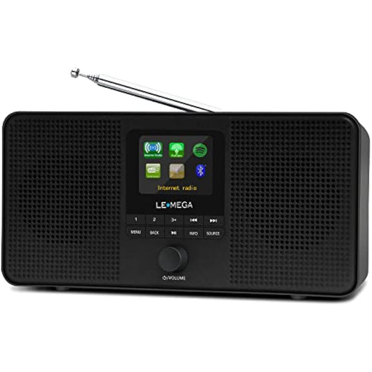 LEMEGA IR4S Stereo WIFI Internet Radio,Portable DAB/DAB+/FM Digital Radio,Spotify Connect,Bluetooth Speaker,Dual Alarms Clock,60 Presets,Headphone-Output,Batteries or Mains Powered -Black