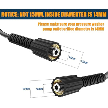 OHAYORI High Pressure Washer Hose 15M/50FT, M22 Replacement Power Washer Hose, Flexible Jet Wash Extension H ose with M22 Male Thread Connector for Pressure W asher with M 22 14mm Thread,18Mpa/2610PSI