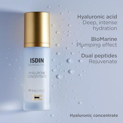 ISDIN Isdinceutics Hyaluronic Concentrate (30ml) | Hydrates and Plumps skin | wrinkle smoothing | reduces pores and sebum production