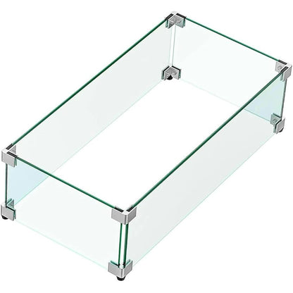 MESIDA 31"x12"x6" Fire Pit Glass Wind Guard, Tempered Glass Firepit Table Shield, Thick and Sturdy, with Hard Aluminum Corner Bracket & Rubber Feet