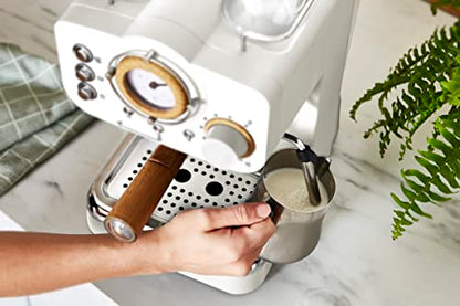 Swan SK22110WHTN Nordic Espresso Coffee Machine with Milk Frother, Steam Pressure Control, 1.2L Detachable Water Tank, 1100W, Nordic Cotton White