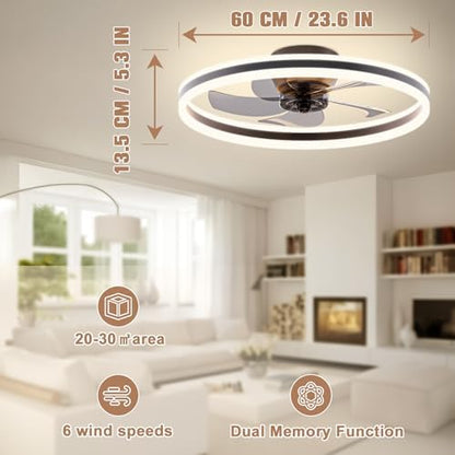 VOLISUN Ceiling Fans with Lights Remote Control, 6 Speeds and Dimmable Modern Smart Ceiling Fan Light, Quiet LED Fan Lights for Bedroom Living Room Dining Room (60cm, Black)
