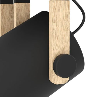 Eglo Ceiling Light Hornwood, 4 Light Vintage and Industrial Style Lighting Made of Black Metal and Natural Wood, Living Room and Bedroom spotlights,