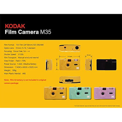 KODAK M35 DA00254-35mm Rechargeable Camera, Fixed Wide Angle Lens, Optical Viewfinder, Built-in Flash, AAA Battery - Olive Green
