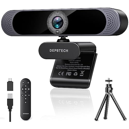 DEPSTECH 4K Webcam, Ultra HD 1/2.55'' Sony Sensor, 3x Digital Zoom, Dual Noise-Canceling Microphones, Remote Control, Auto Focus, Streaming Camera Webcam for PC, Laptop, Video Call, Zoom, Skype, Teams
