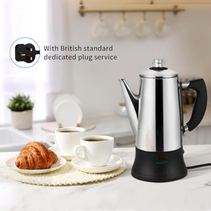 KFO 12-Cup (1.2L) Electric Coffee Percolator - CE Certified Percolator Coffee Maker with 360° Rotating Base & Anti-Slip Design | Heat-Resistant Glass Lid & Cordless Server for Home/Office Use