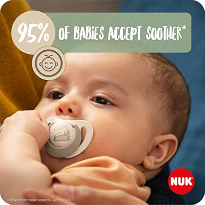 NUK for Nature Baby Dummy | 18-36 Months | Sustainable Rubber Soothers | Over 98% Natural Raw Materials | Eucalyptus Green | 2 Count