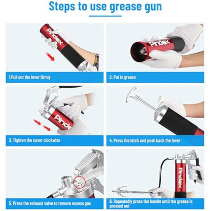 Pindex Heavy Duty Grease Gun Set with G Coupler Quick Release Lock, Manual Pistol Grip Grease Gun Tool with Fittings Ends Nozzle Hose for 400g Cartridge