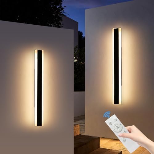 Mikeru 80CM Outdoor Lights with Remote Control, 2Pack Vertical Wall Lights 10% to 100% Dimmable Garage Lights External Main Powered 3000K/4500K/6000K 28W with Memory Function for Garden, Balcony