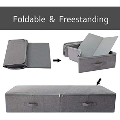 Amonsen 100 * 43 * 18 cm Sturdy Shape Underbed Shoes Storage Organizer Containers with Zip Lid, Longer Underbed Organizer Bins, Dark Gray