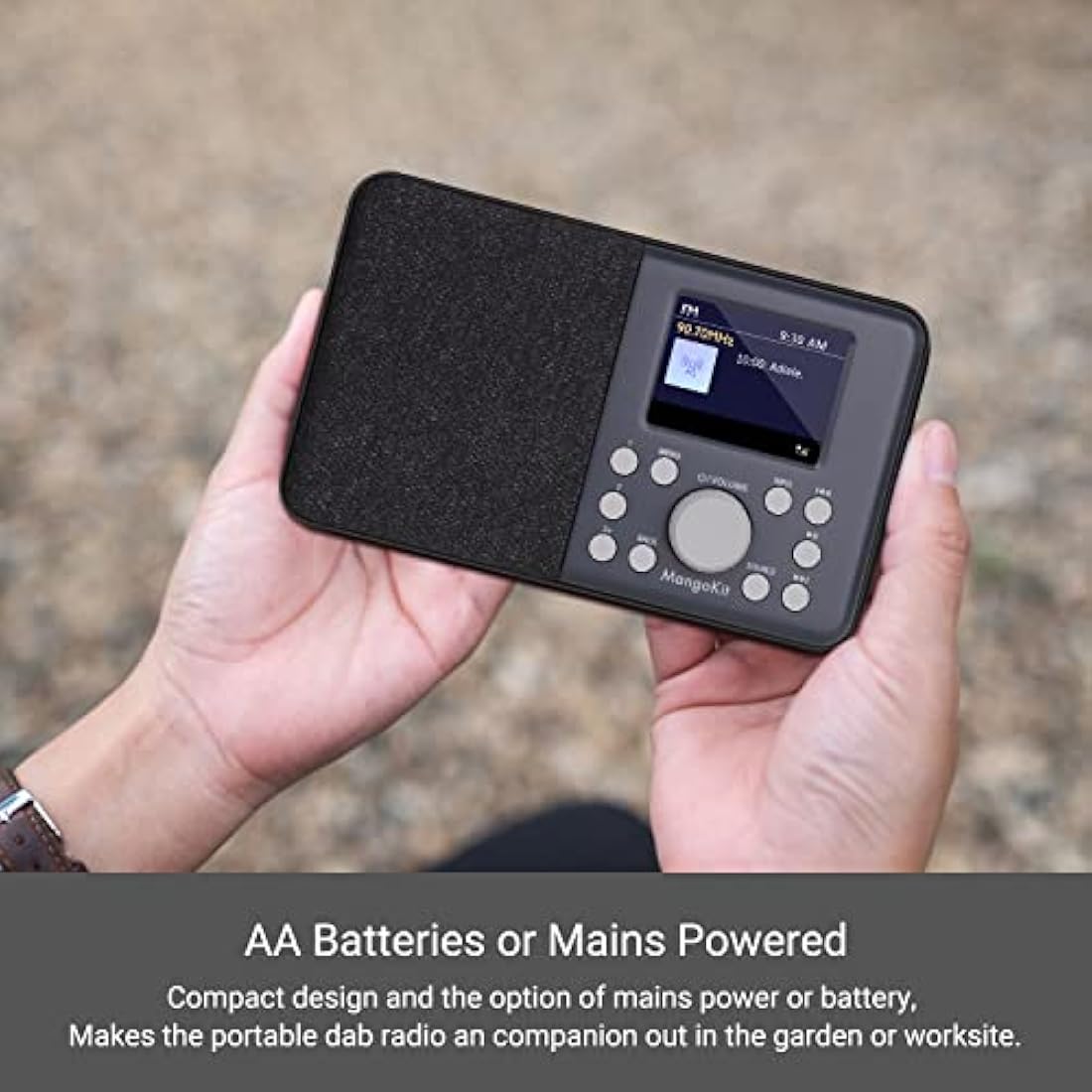 MangoKit MD3 DAB Radio with Bluetooth, Portable DAB+ Digital Radios, Kitchen FM Radio w/Color Display,40 Preset Stations,Alarms and Clock,Snooze Timer, DAB Radio Mains and Battery Powered -Dark Grey