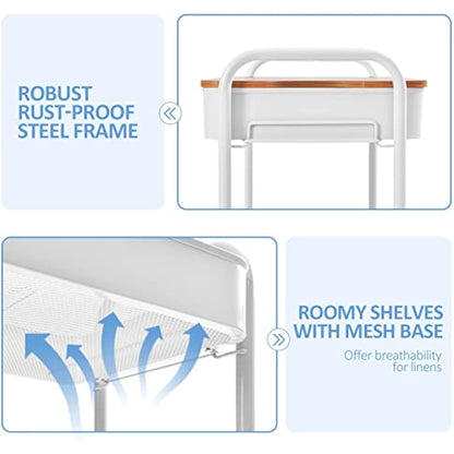 KINGRACK 3 Tier Metal Storage Trolley on Wheels with Removeable Wooden Worktop Trap Table Cover, Beauty Book Craft Tea Art Trolley for Home Bathroom Kitchen Laundry, No screws needed Easy
