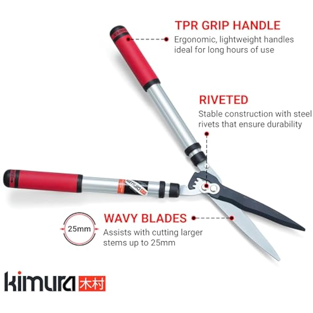 Kimura® Pro Telescopic Garden Shears - Premium Hedge Shears, Patented Gearing Technology, Lightweight Extendable Aluminium Handles, Japanese SK5 Steel Blades, Heavy Duty Gardening Shears - 630-820mm