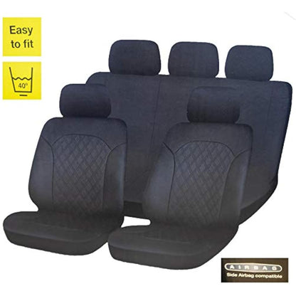 UKB4C Leatherette Front & Rear Car Van Seat Covers with Headrest Quilted pattern Black
